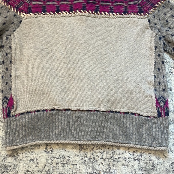 FREE PEOPLE M Wool Nylon Blend Tan Hooded Sweater Jacket Blue Cardigan - Picture 13 of 14